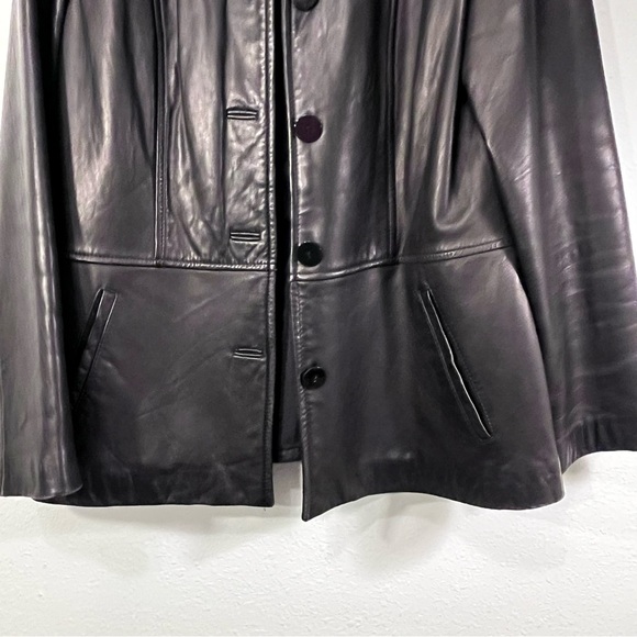 Women's anonymous Black Leather Jacket size Medium with buttons - Picture 12 of 14